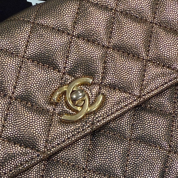 CHANEL Caviar Quilted Mini Coco Top Handle Flap Bag Metallic Gold Hardware - Picture 14 of 16